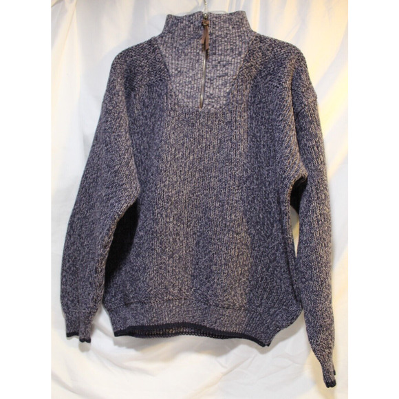 The Great Plains Men's L Blue White 1/4 Zip LS Sweater Cotton Preppy Classic - Picture 1 of 13